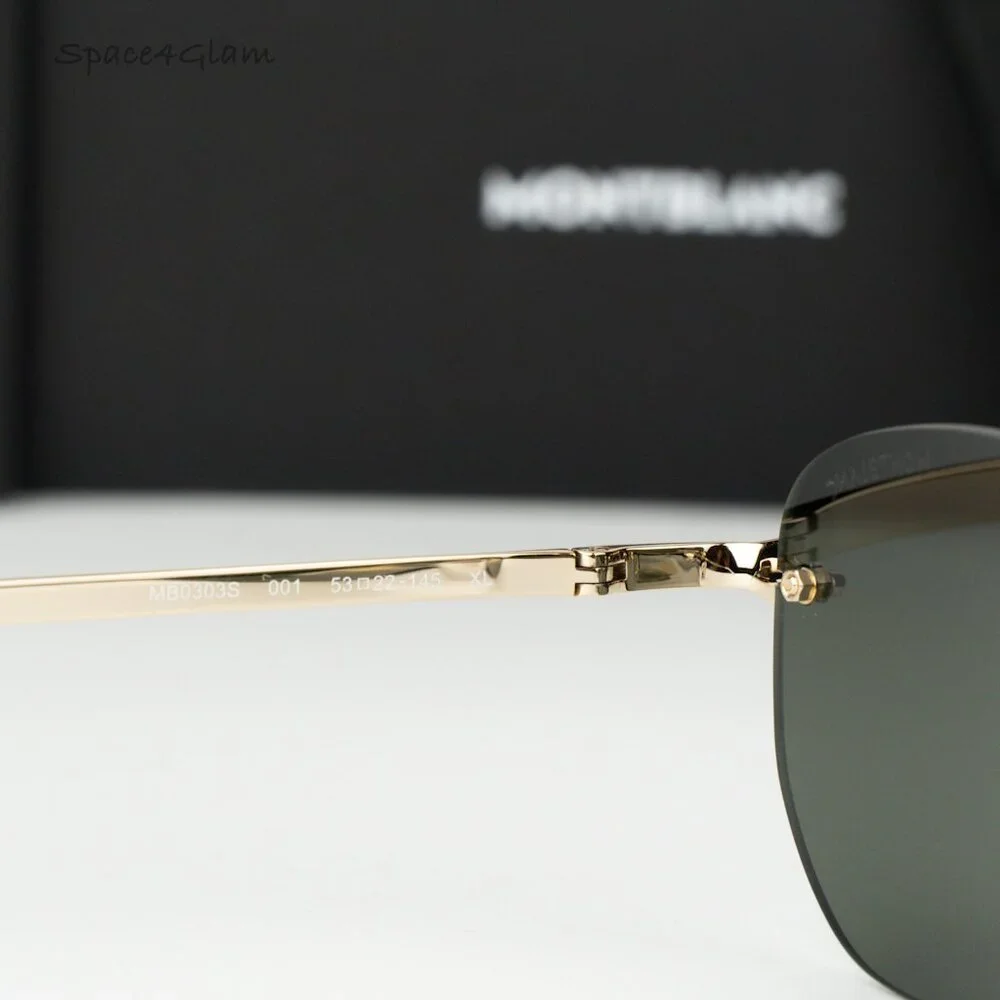 Montblanc Men Sunglasses Gold Grey Square Rimless MB0303S 001 NEW AUTHENTIC